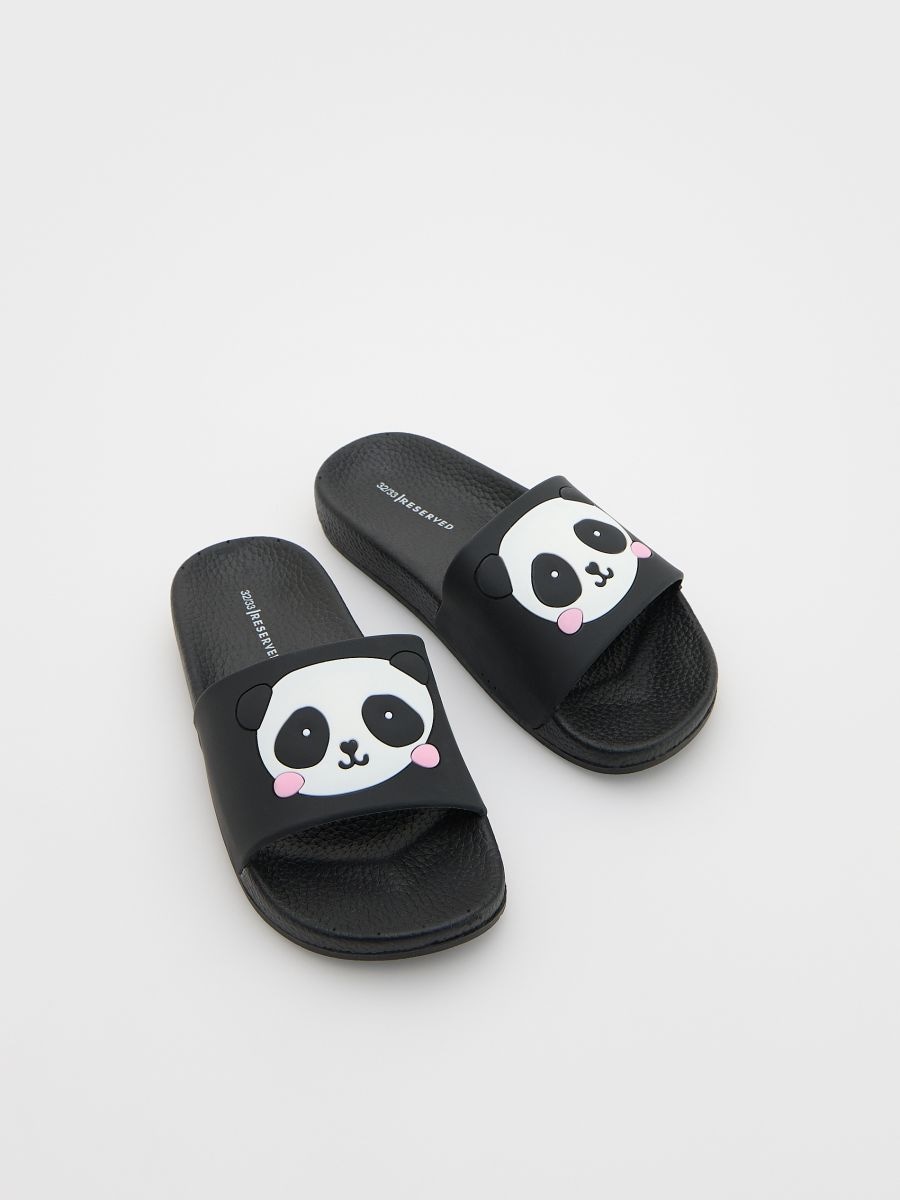 Slippers met pandamotief - zwart - RESERVED