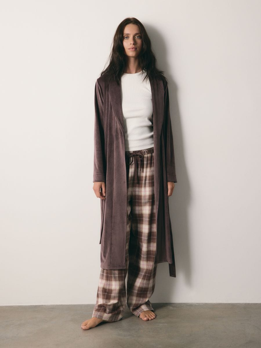 Dressing gown with tie waist belt - dark brown - RESERVED