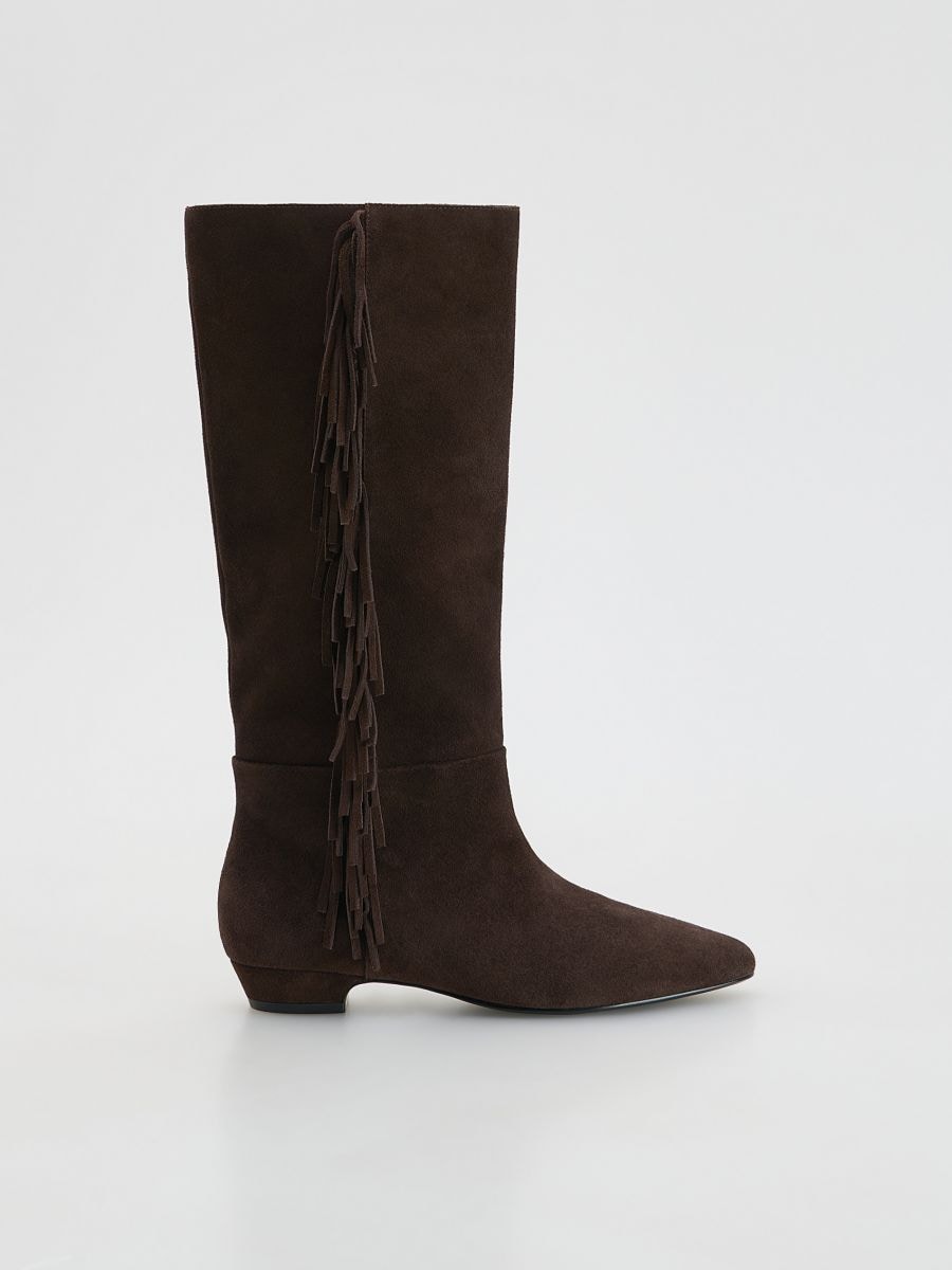 Fringe suede knee high boots - dark brown - RESERVED