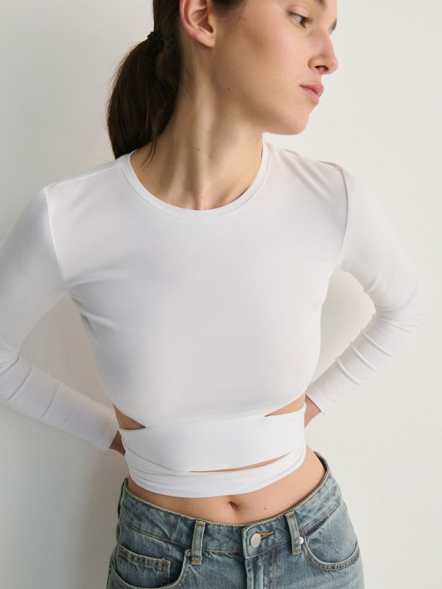 Blouse tied at the waist - cream - RESERVED - 2