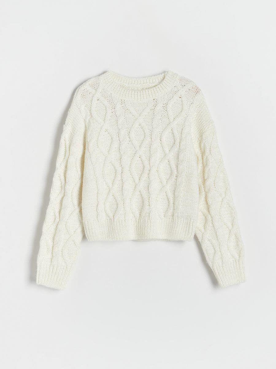 Džemper od dekorativnog pletiva - krem - RESERVED