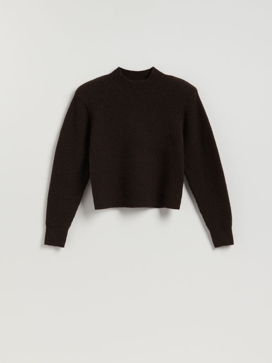 Sweter z wełną - ciemnobrązowy - RESERVED