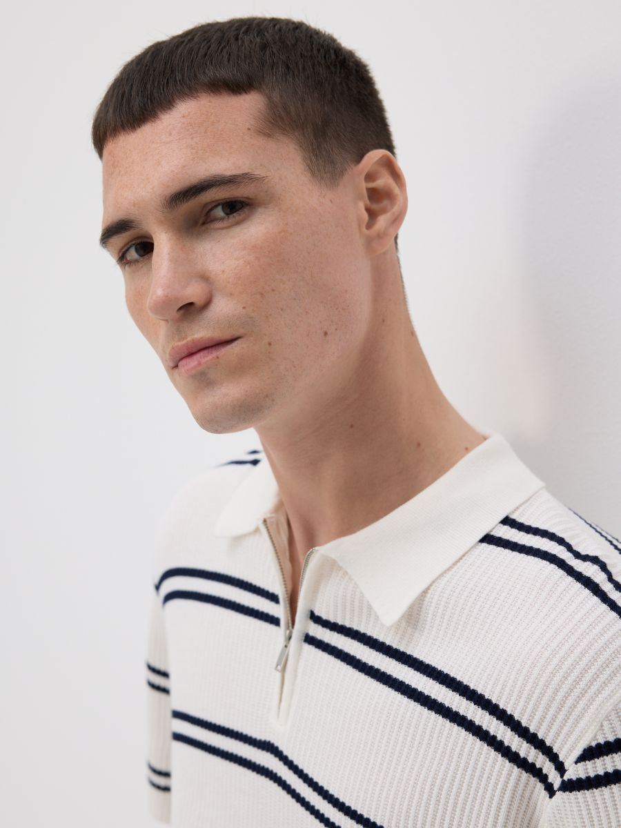 Polo shirt in structured fabric - cream - RESERVED - 3
