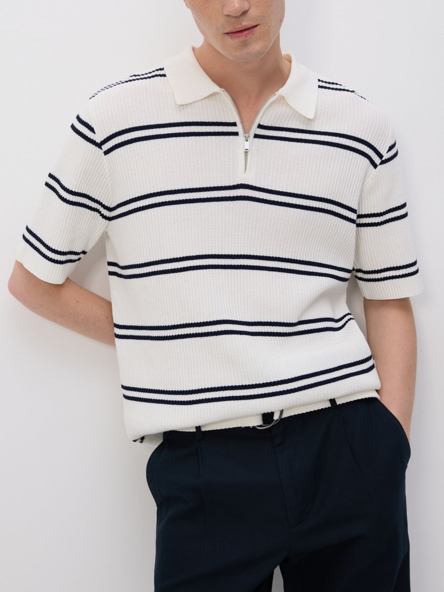Polo shirt in structured fabric - cream - RESERVED - 4