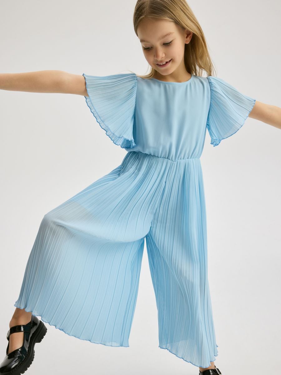 Short-sleeved jumpsuit - pale blue - RESERVED - 5
