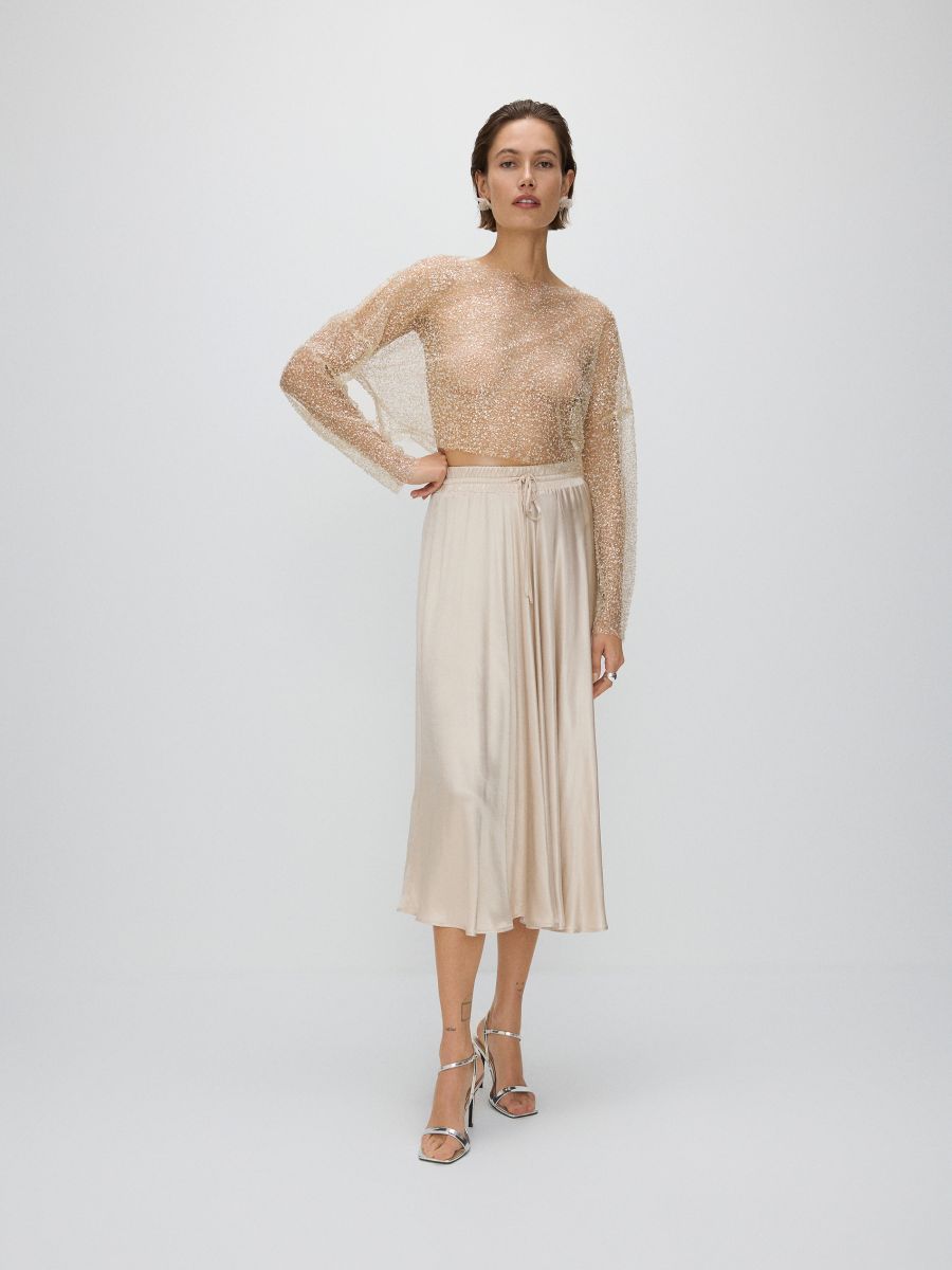 Camicetta trasparente con paillettes - nude - RESERVED - 3