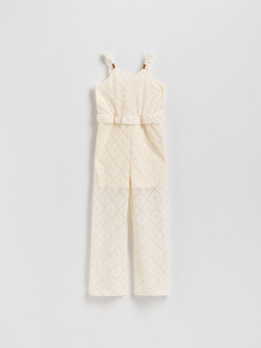 Kurzer Jumpsuit mit Lochmuster - creme - RESERVED