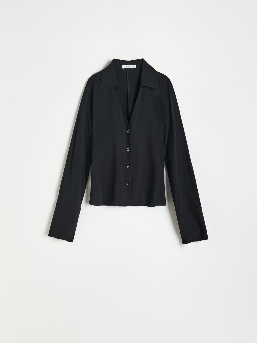 Camicia con scollo a V - nero - RESERVED - 3