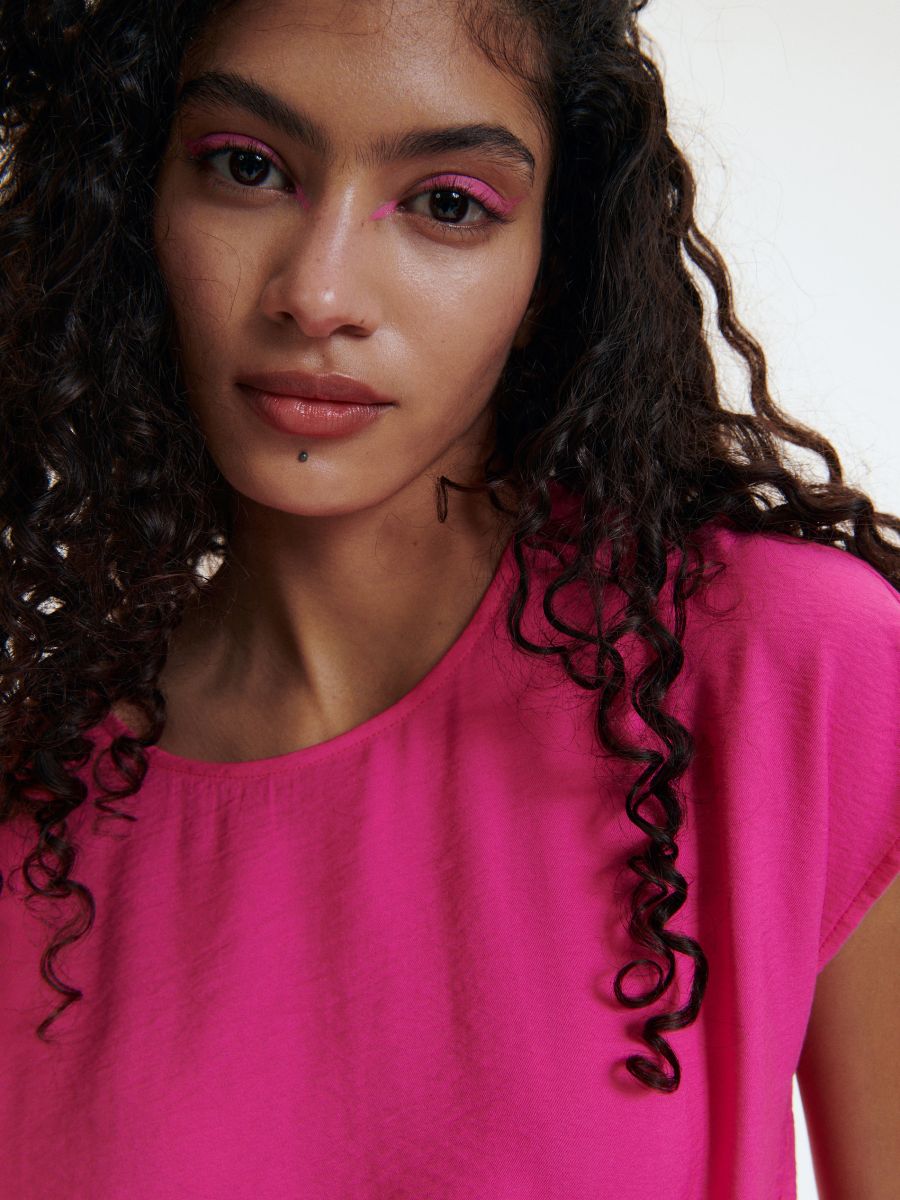 Viscose blouse with ruffle detail - fuchsia - RESERVED - 3