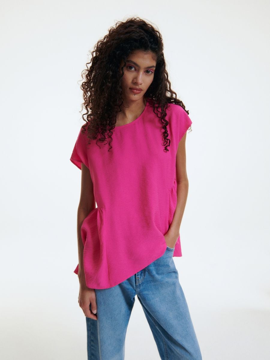 Viscose blouse with ruffle detail - fuchsia - RESERVED - 2