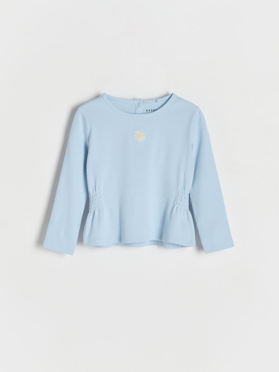 Rib knit T-shirt - pale blue - RESERVED