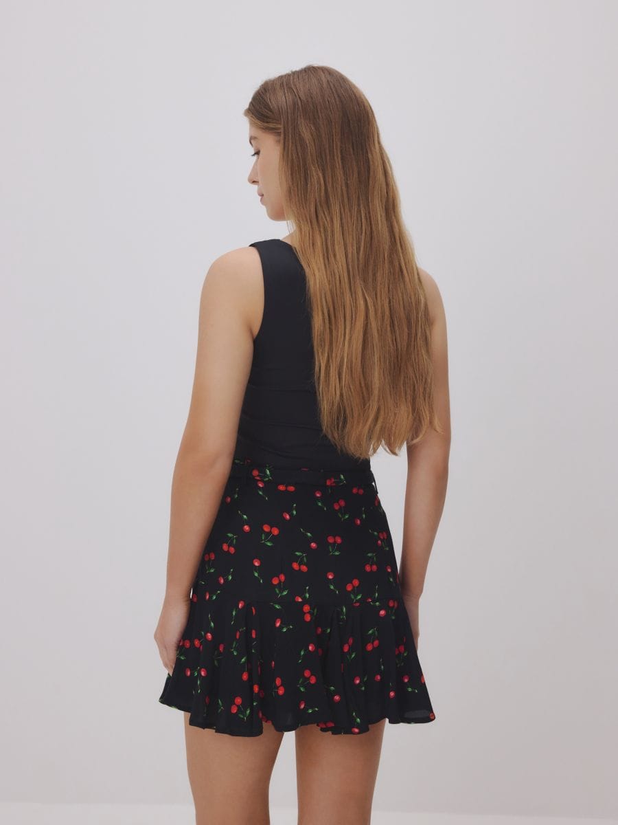 Patterned skort with tie waist - multicolor - RESERVED - 3