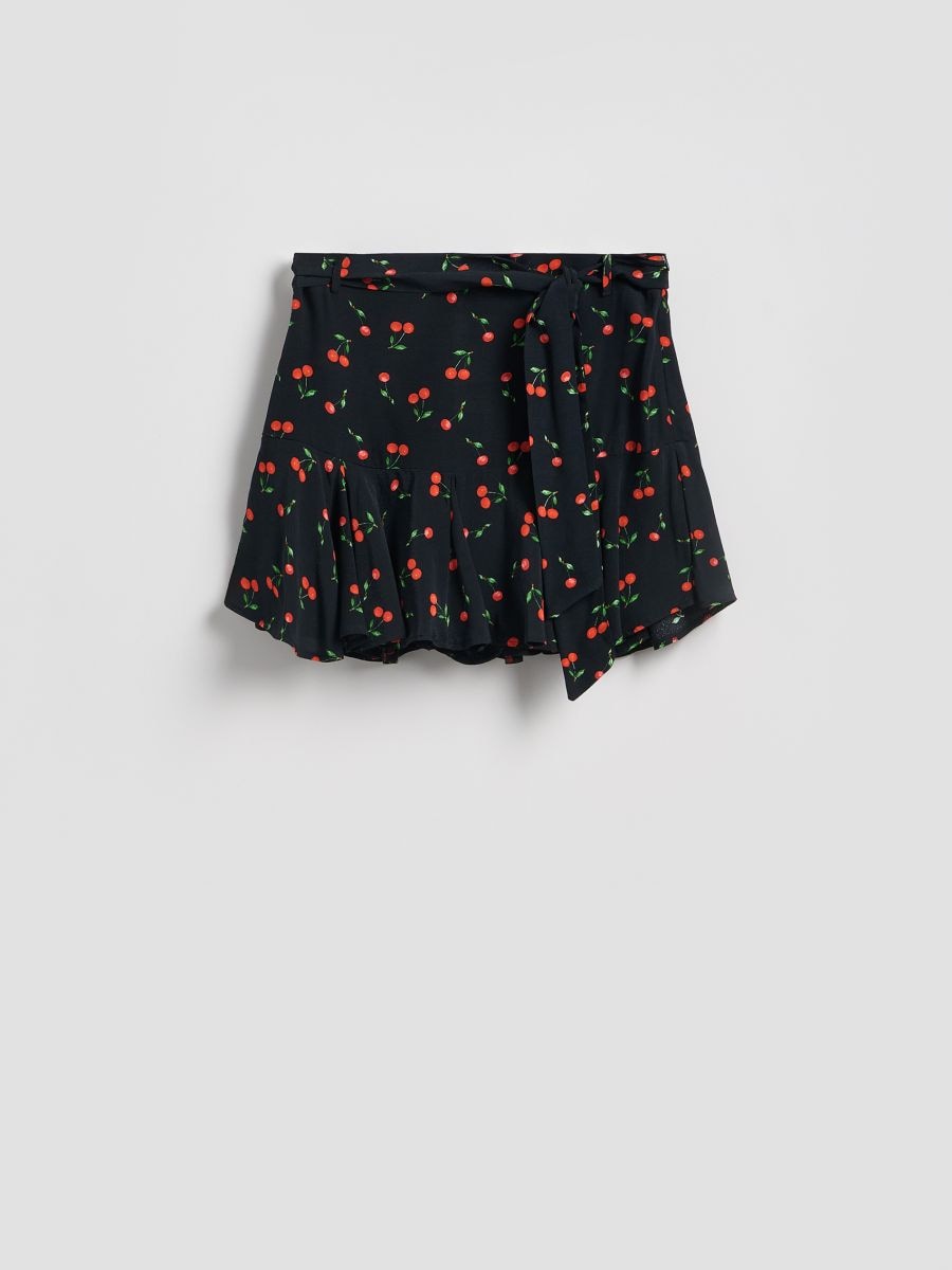 Patterned skort with tie waist - multicolor - RESERVED - 4