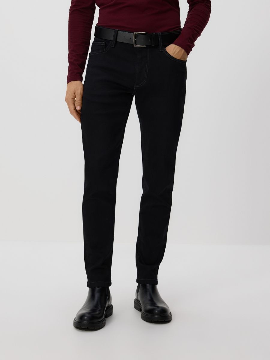 Slim jeans with belt - black - RESERVED