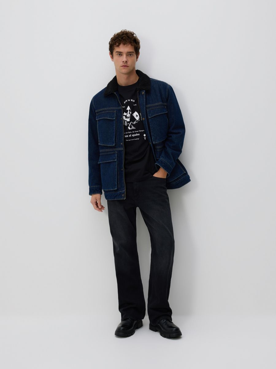 Jeansy bootcut z efektem sprania - czarny - RESERVED