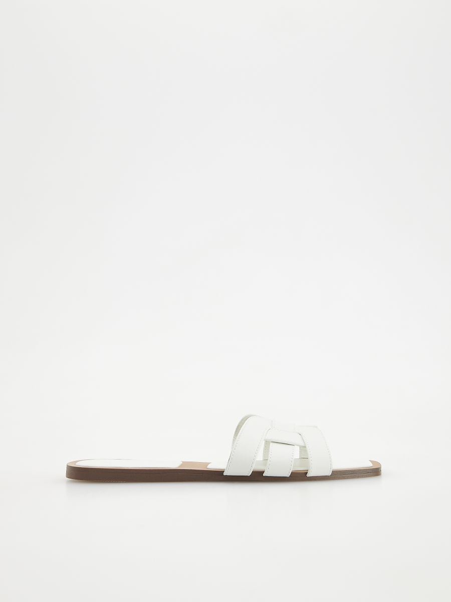 Sliders with leather rich straps - white - RESERVED - 3