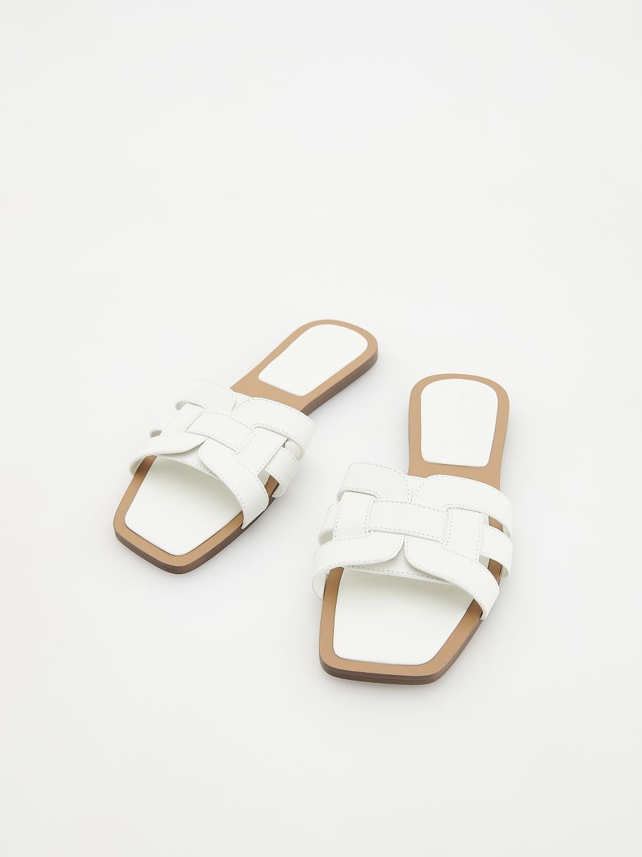 Sliders with leather rich straps - white - RESERVED - 5