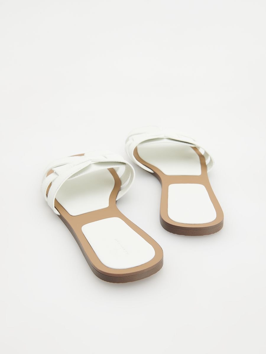 Sliders with leather rich straps - white - RESERVED - 6
