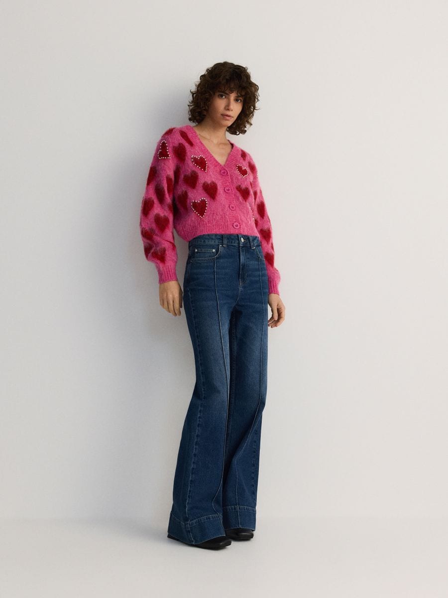 Jacquard cardigan with wool blend - multicolor - RESERVED - 4