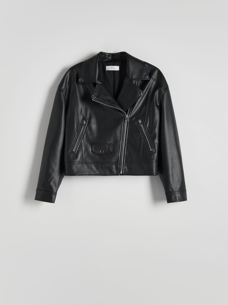 Faux leather biker jacket - black - RESERVED