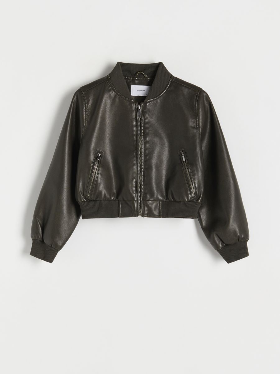 Faux leather bomber jacket - dark brown - RESERVED