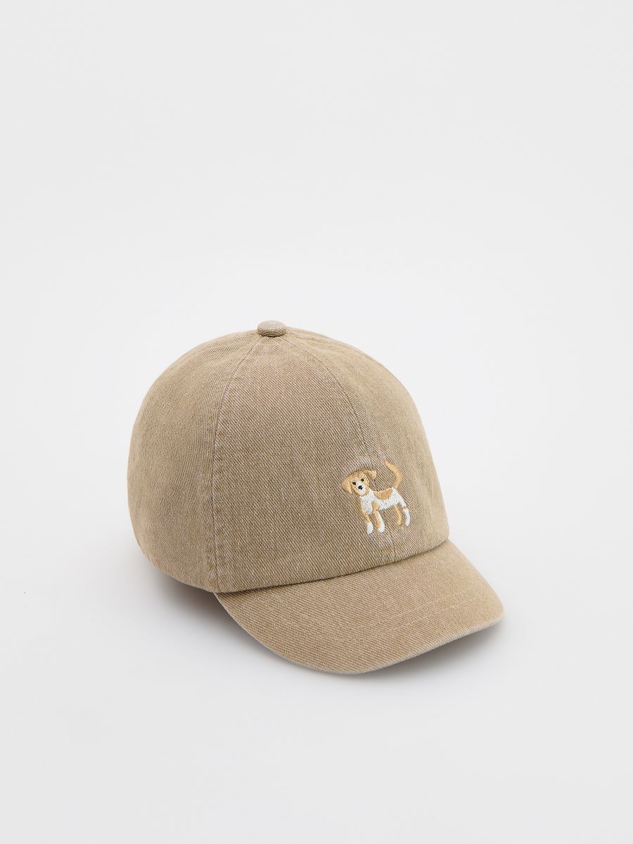 Bavlnená čiapka beanie s vyšívaným detailom - krémová - RESERVED