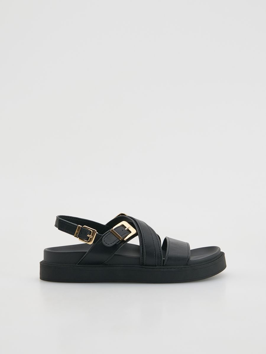 Leather sandals with buckles - black - RESERVED