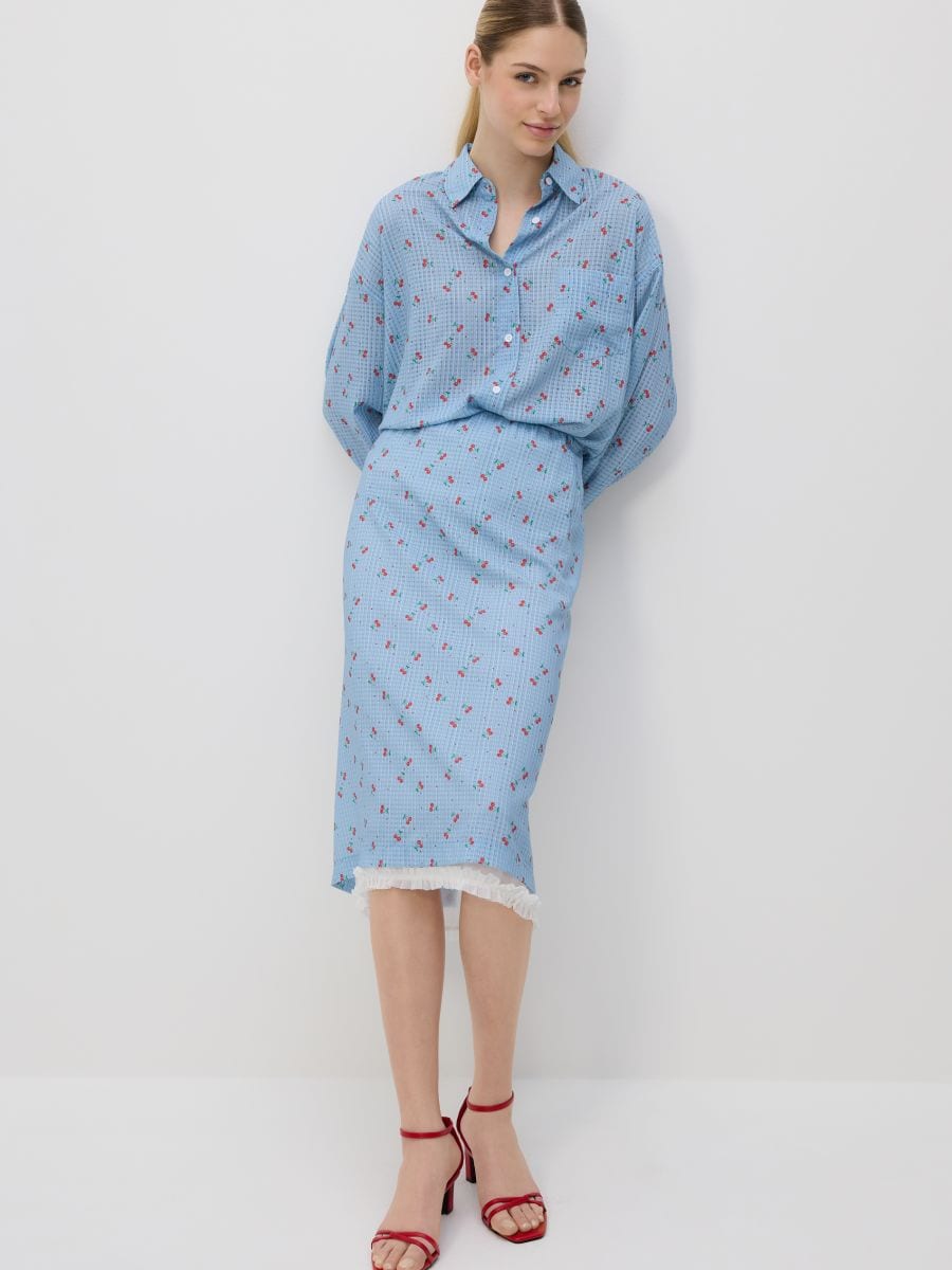 Midi-rok met ruches - BLEEKBLAUW - RESERVED