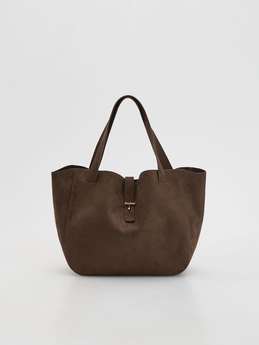 Torebka shopper z imitacji zamszu - ciemnobrązowy - RESERVED