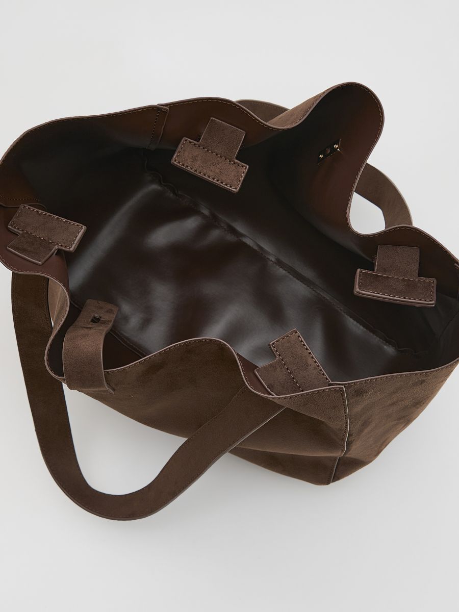 Torebka shopper z imitacji zamszu Kolor ciemnobrązowy