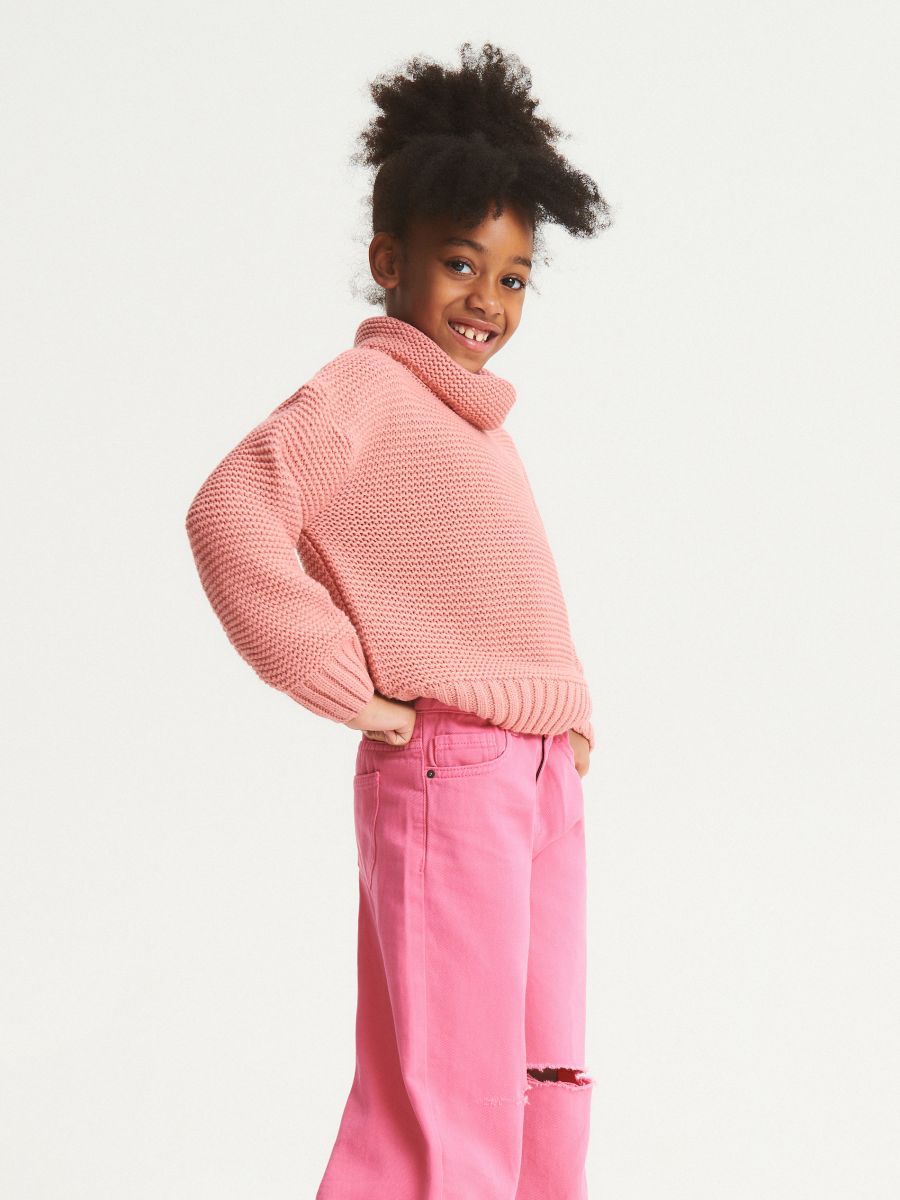 Pull à col roulé en tissu structuré - rose poudré - RESERVED - 8