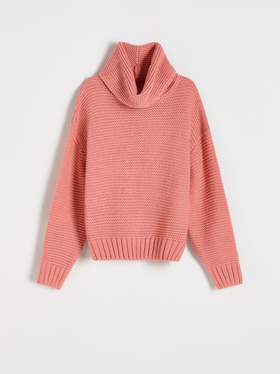 Pull à col roulé en tissu structuré - rose poudré - RESERVED - 3