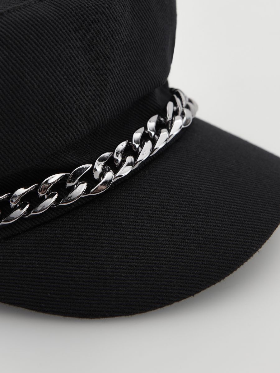 Baker boy hat with chain detail - black - RESERVED - 3