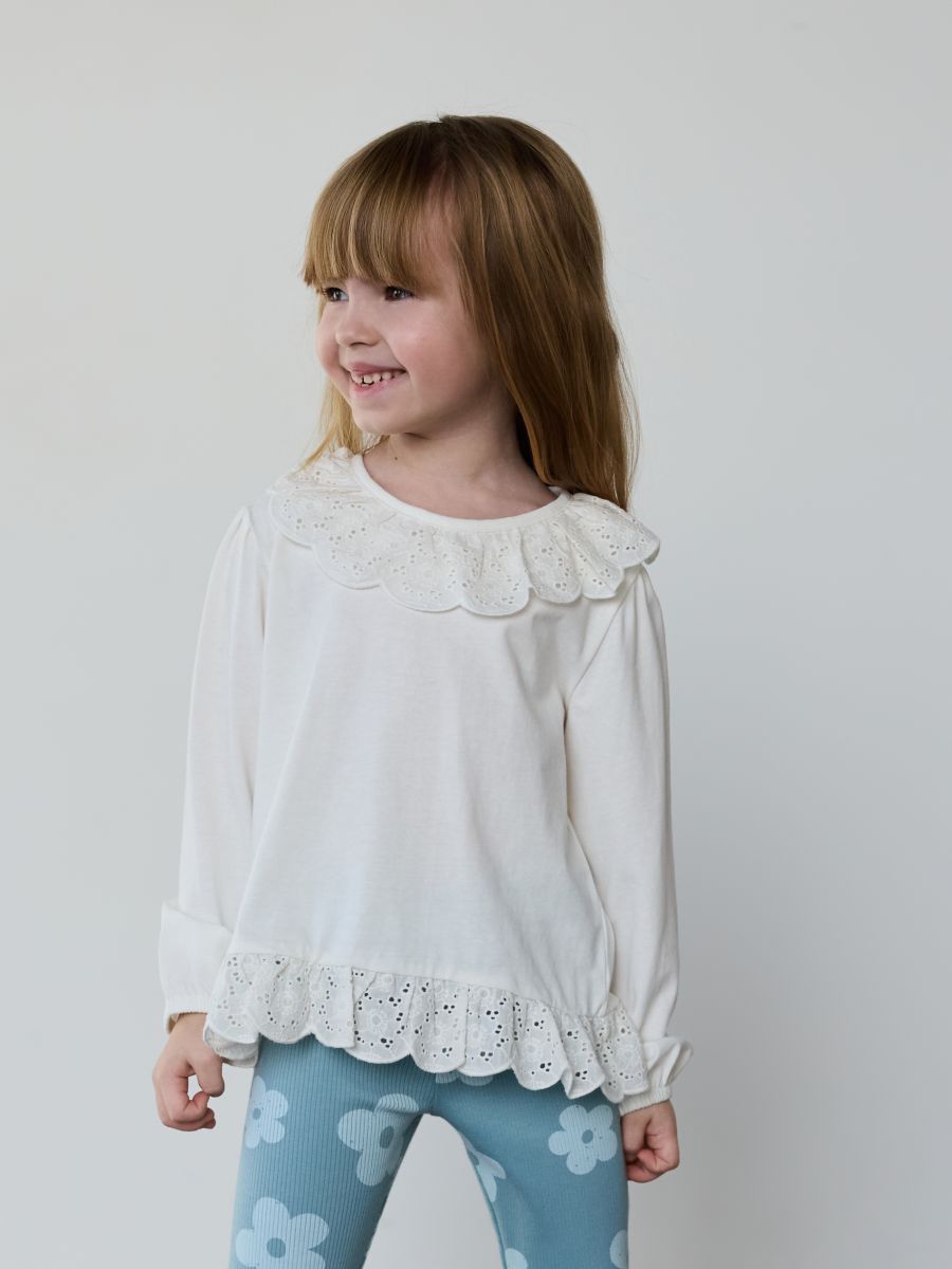 Blouse with decorative frill - cream - RESERVED - 2