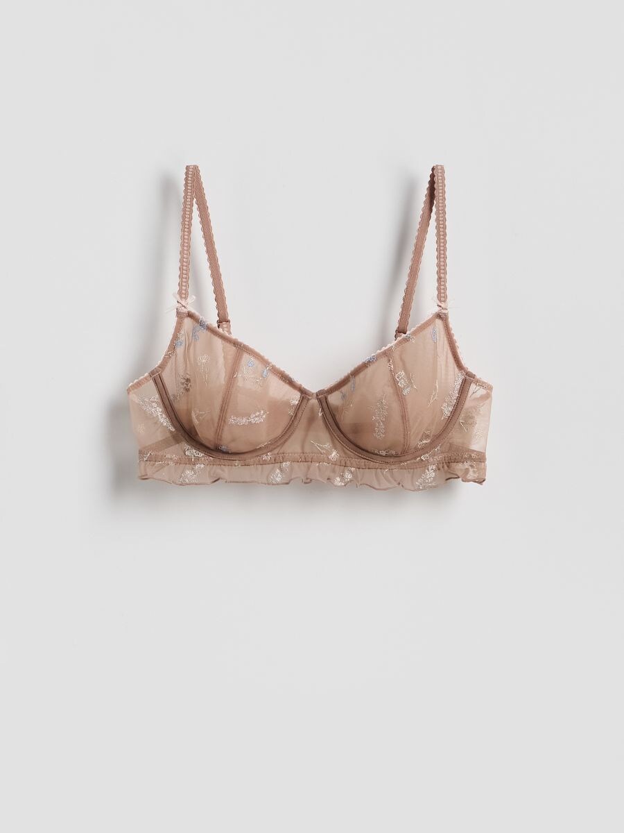 Bh van mesh-stof met borduursels - goudbruin - RESERVED