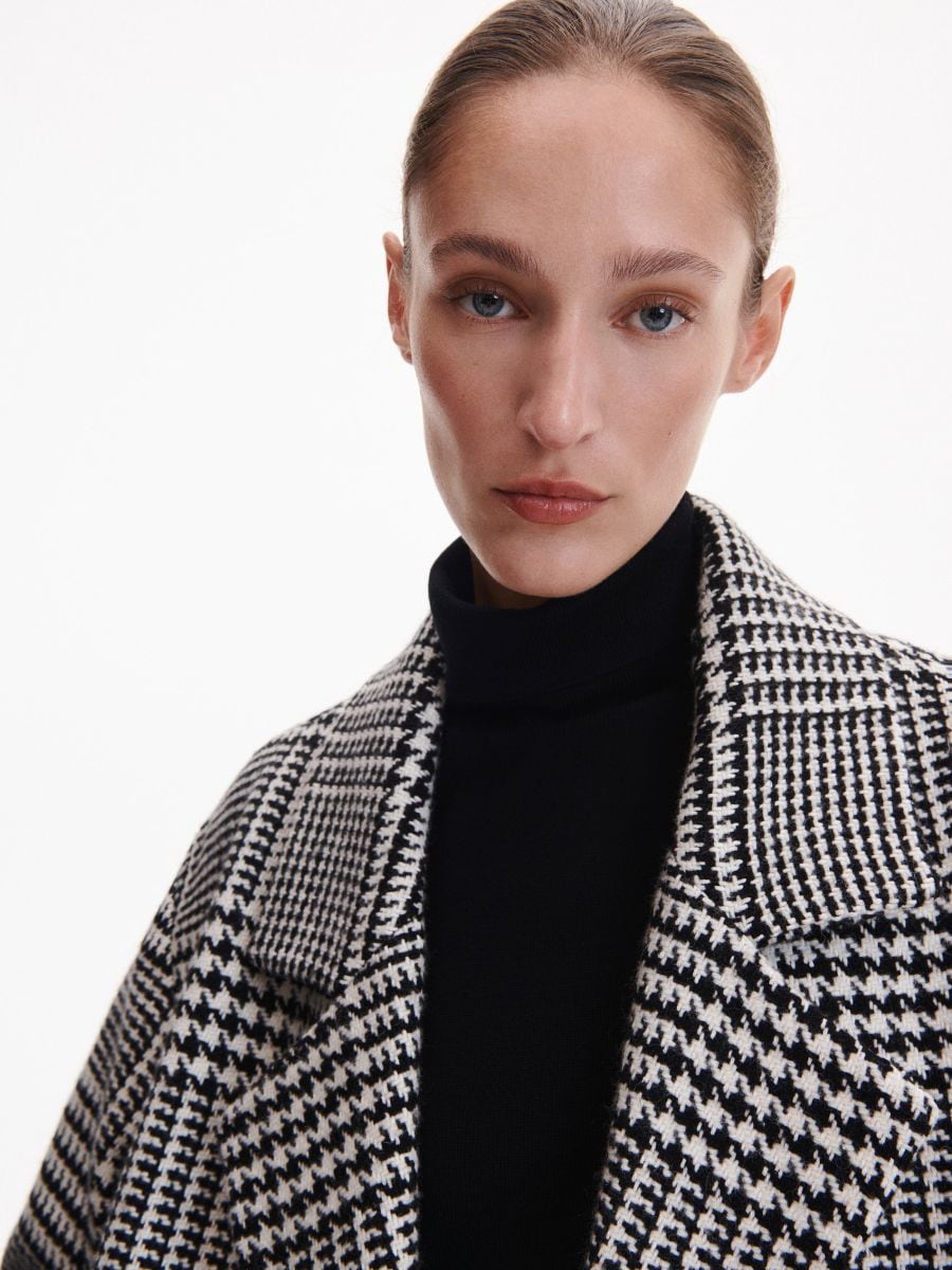 Houndstooth-mustriline kaherealine mantel PREMIUM - mitmevärviline - RESERVED - 2
