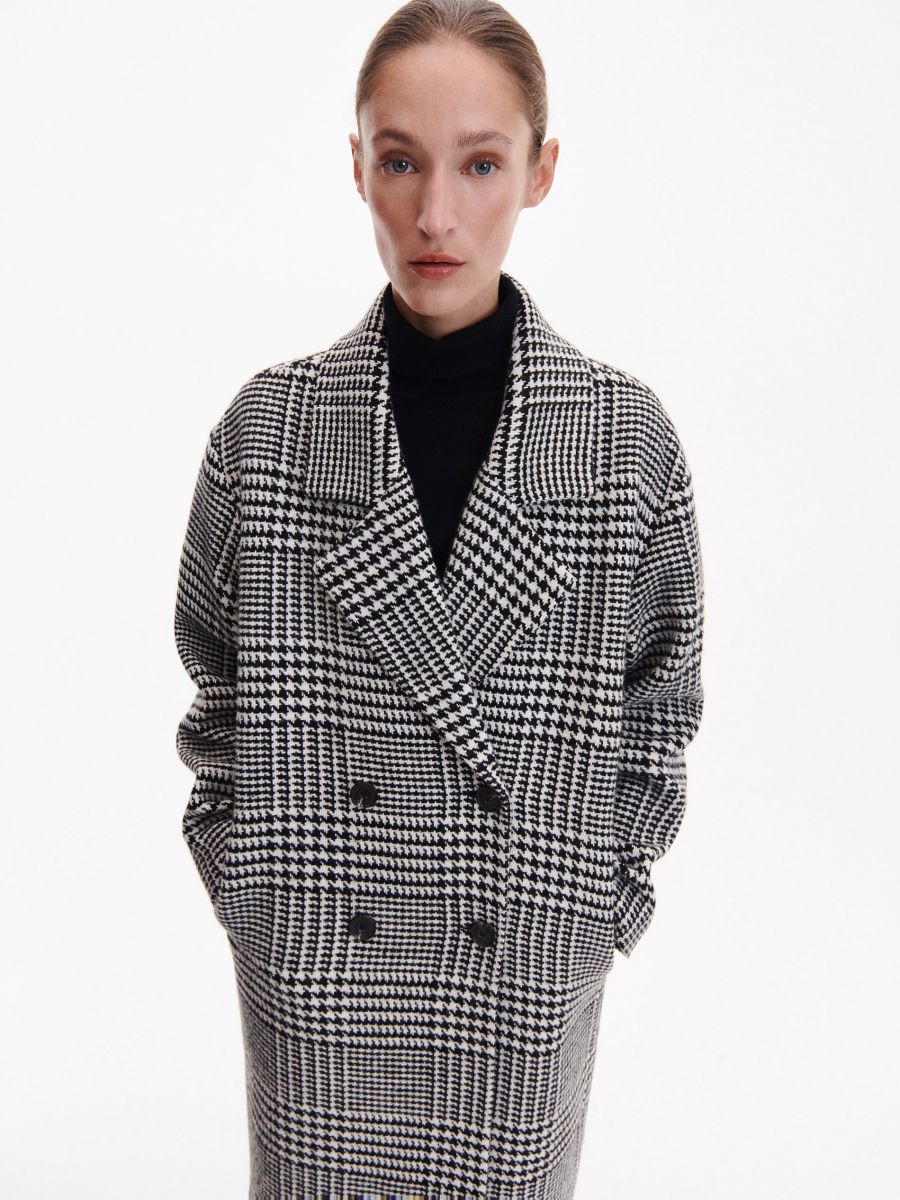 Houndstooth-mustriline kaherealine mantel PREMIUM - mitmevärviline - RESERVED - 5