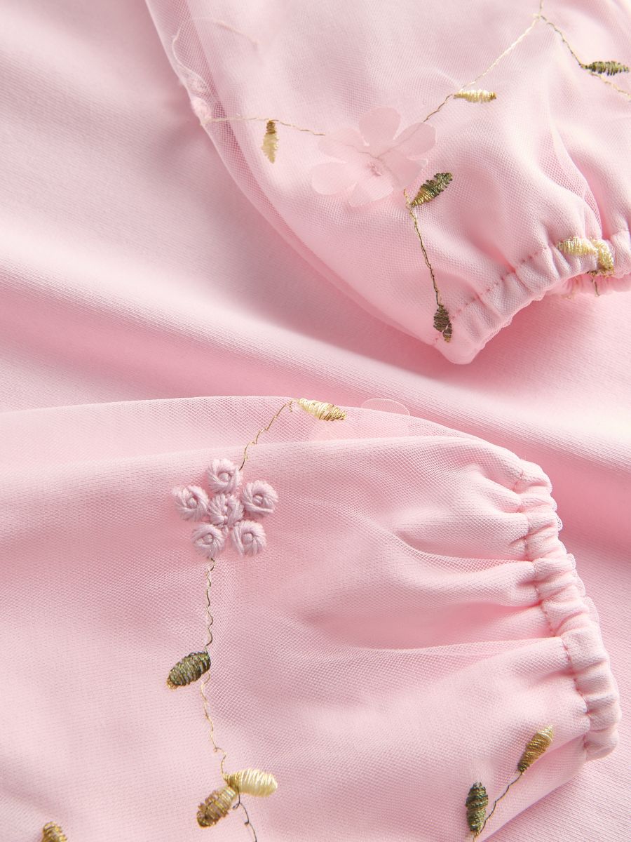 Bluse mit gestickten Ärmeln - pastellrosa - RESERVED - 2
