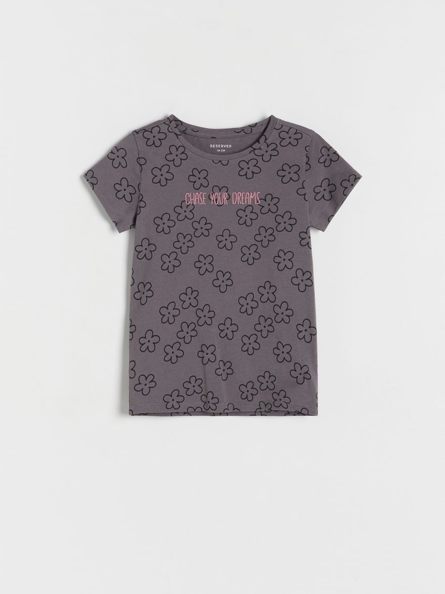 T-shirt in cotone a fiori - grigio scuro - RESERVED