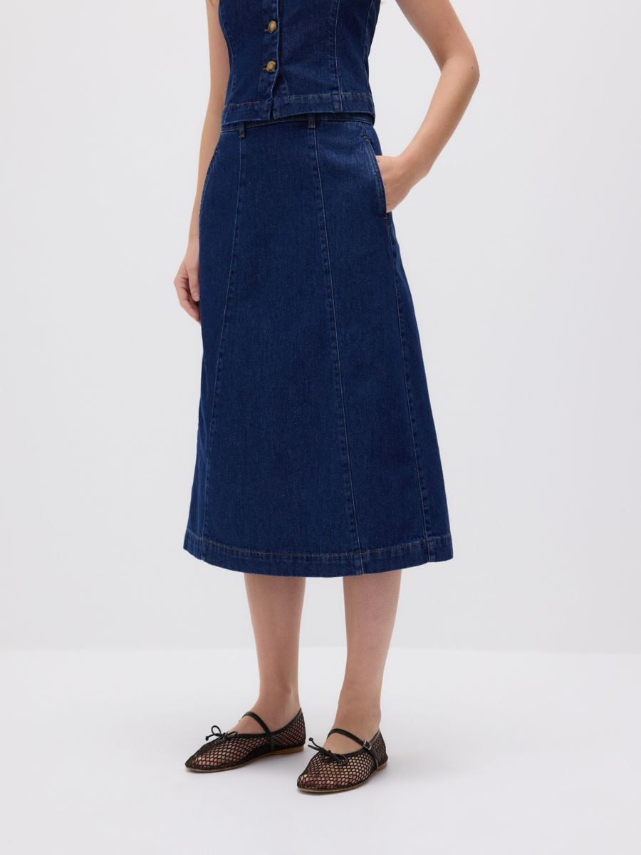 Jupe midi en jean - Marine - RESERVED