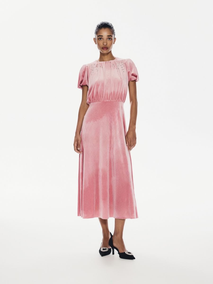 Velour midi dress - dusty rose - RESERVED