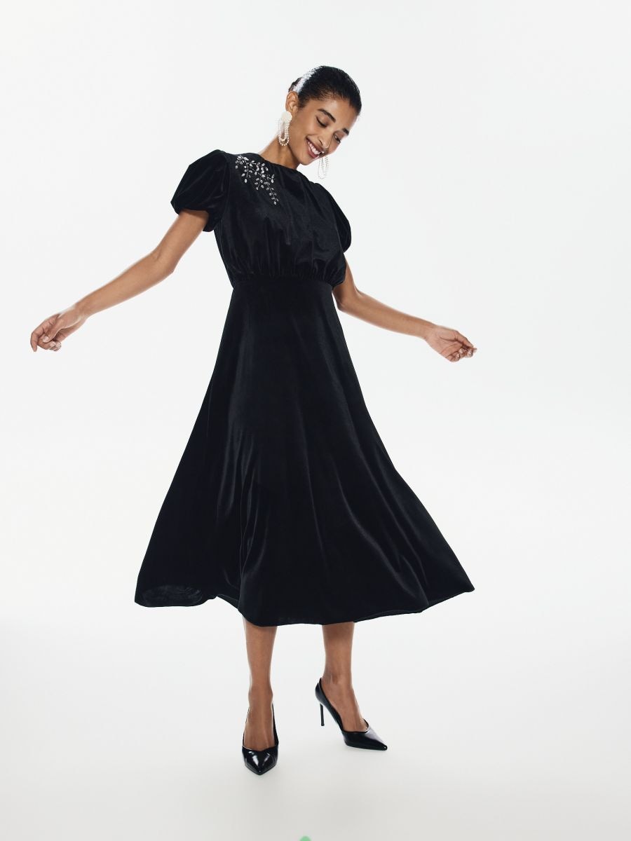 Velour midi dress - black - RESERVED