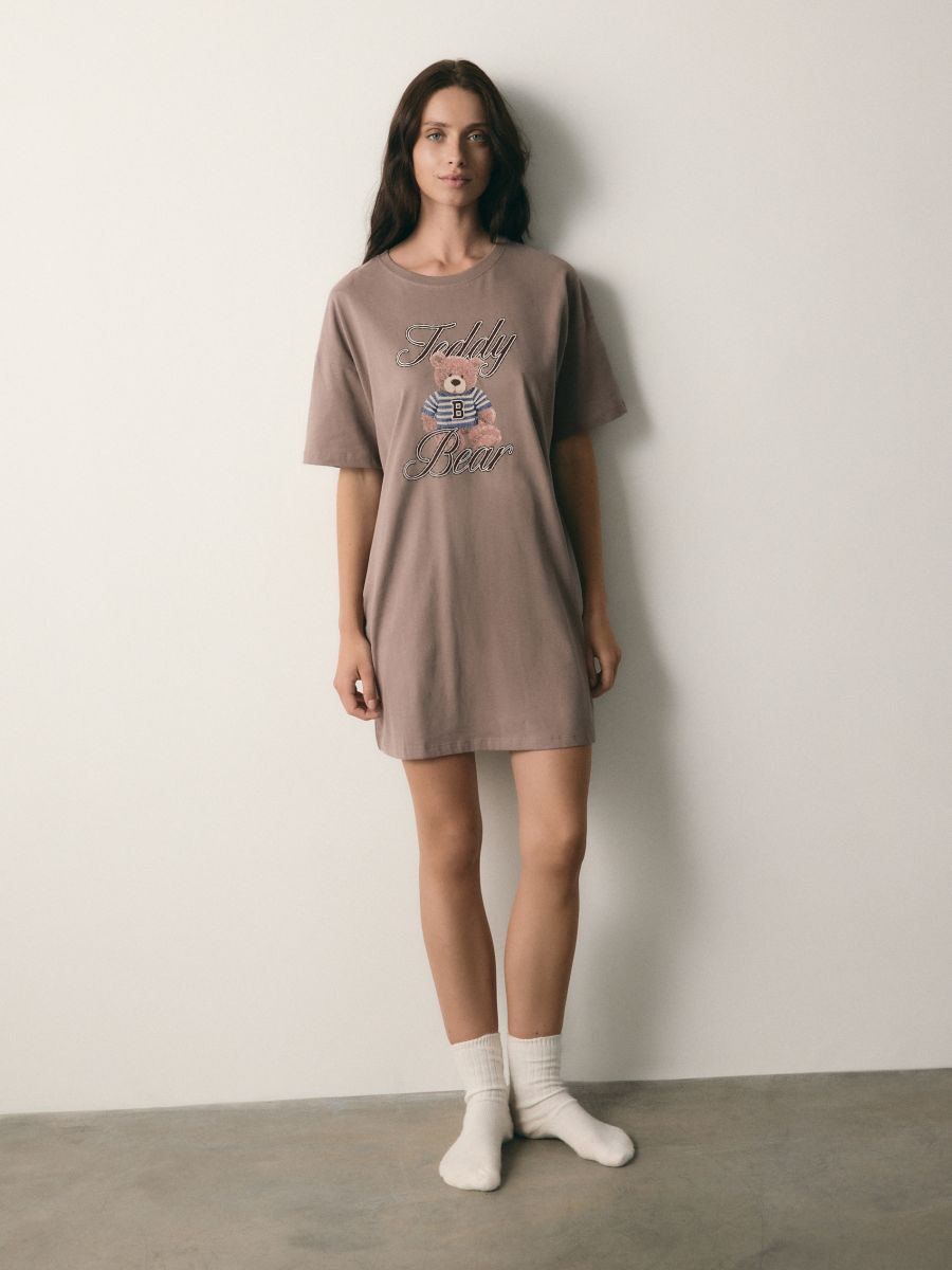 Koszula nocna z nadrukiem - brązowy - RESERVED