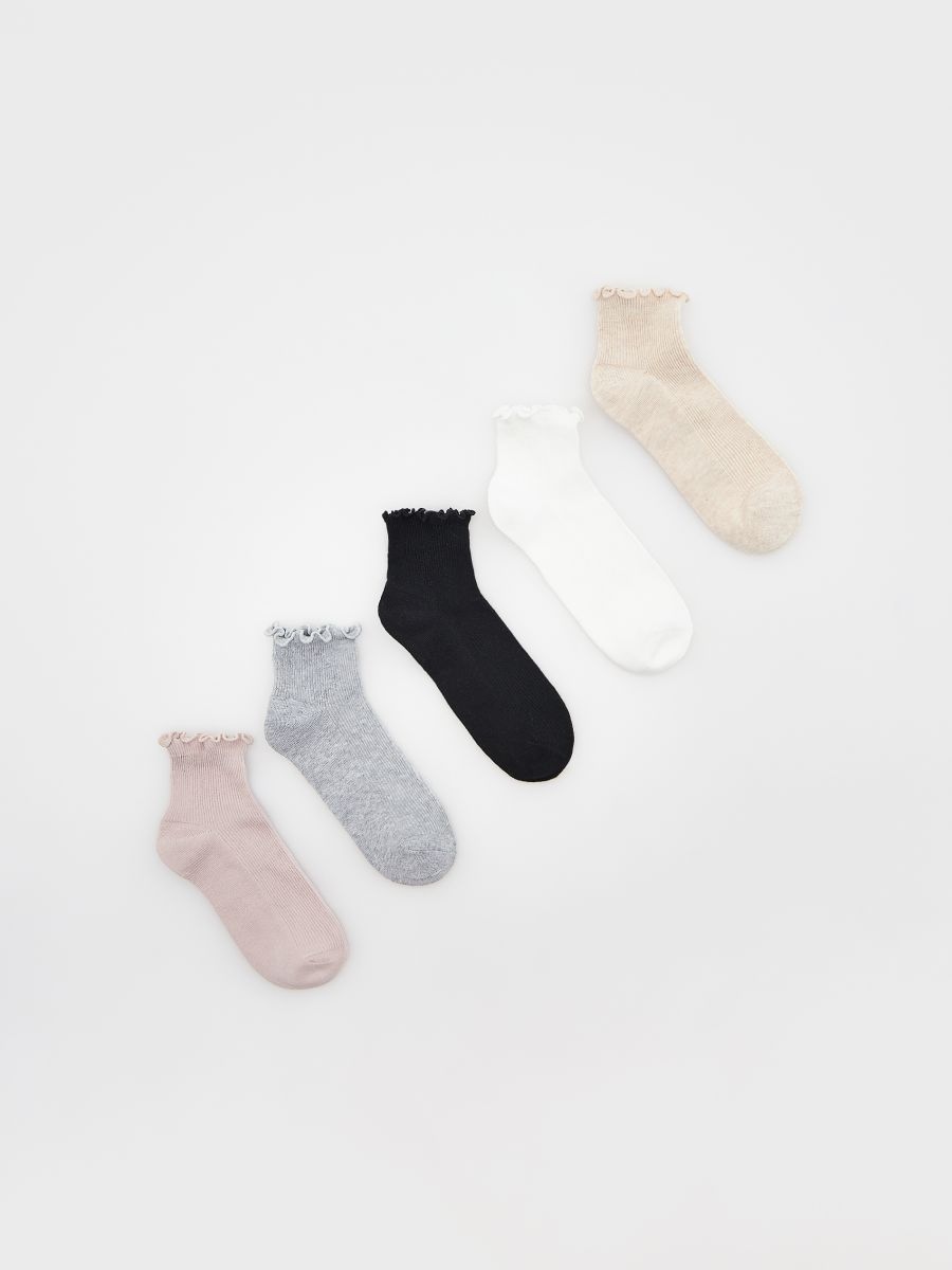 Cotton rich socks with ruffle trim 5 pack - pastel pink - RESERVED