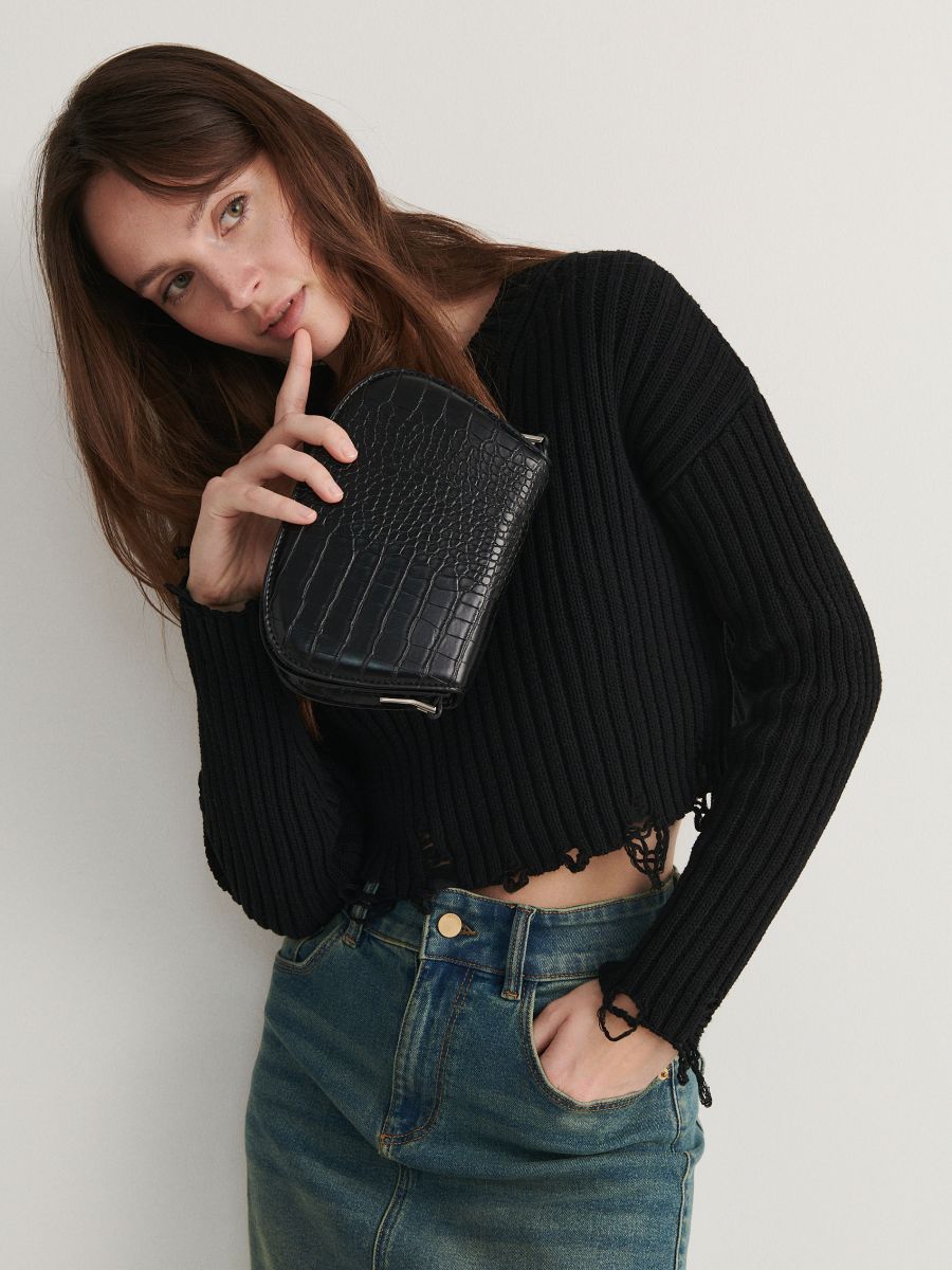 Handtasche aus Krokodilleder Imitat - schwarz - RESERVED - 5