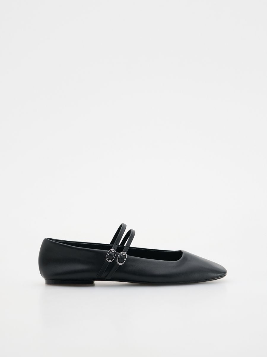 Leather ballerinas with straps - black - RESERVED