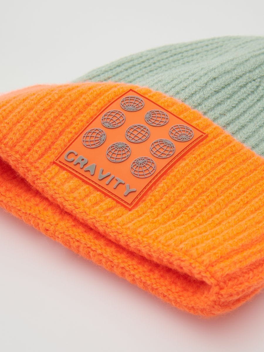 Czapka beanie z naszywką - pomarańczowy - RESERVED - 2