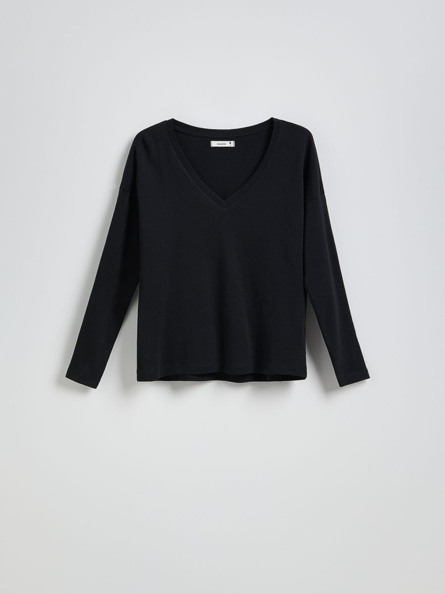 Maglia a maniche lunghe con scollo a V - nero - RESERVED - 6