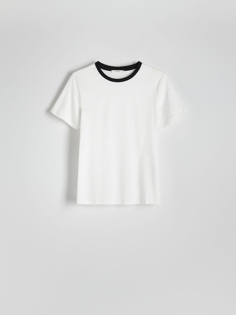Regular fit T-shirt with contrasting trimming - white - RESERVED - 5