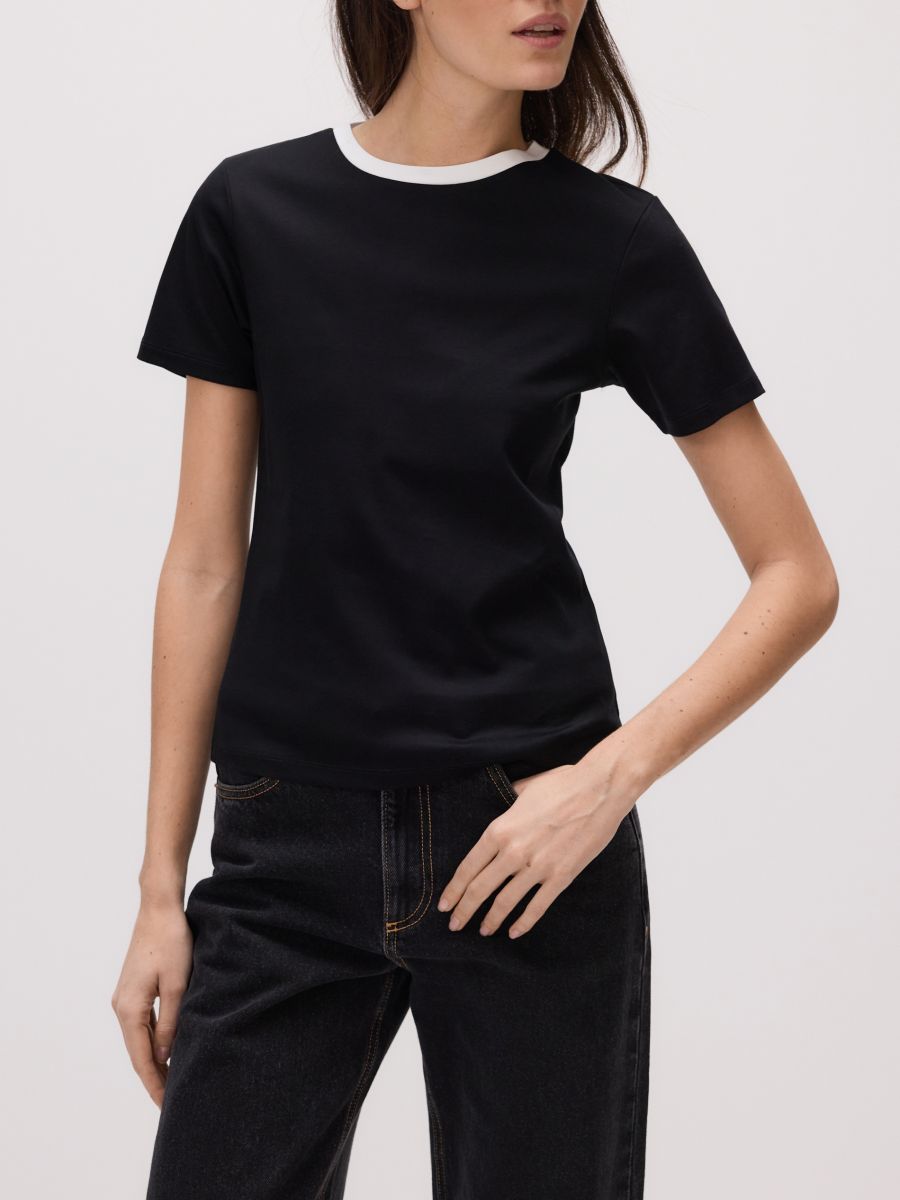 Regular fit T-shirt with contrasting trimming - black - RESERVED - 4
